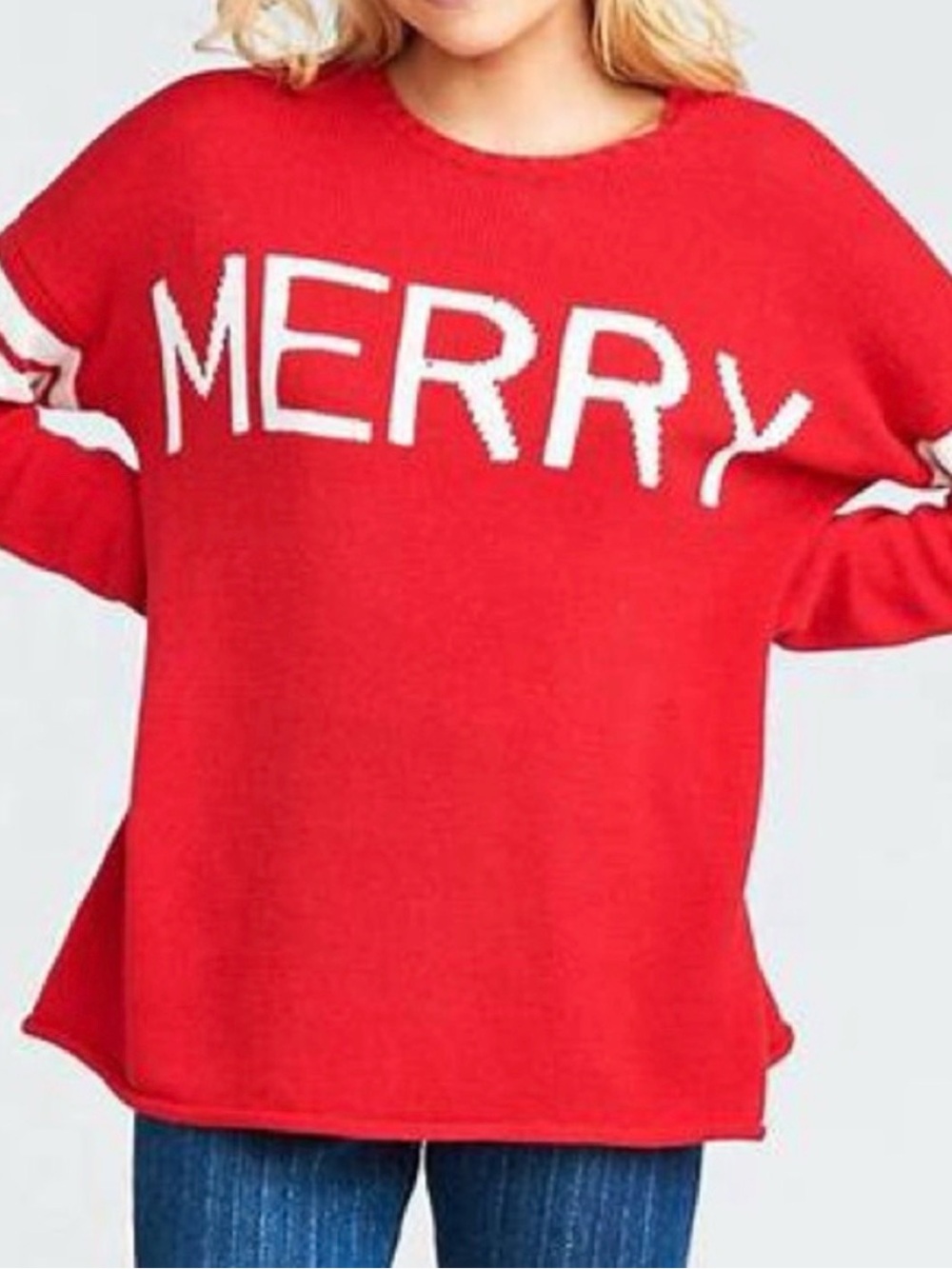 Show Me Your MuMu Red 'MERRY' Holiday Pullover Sweater